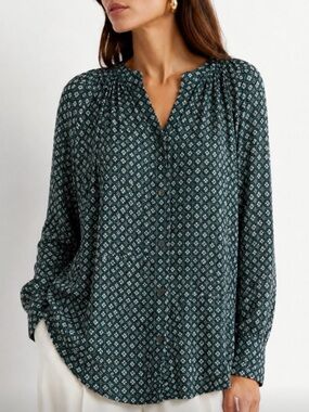 J. JILL Dark Teal Printed Button-Front Blouse Size XL